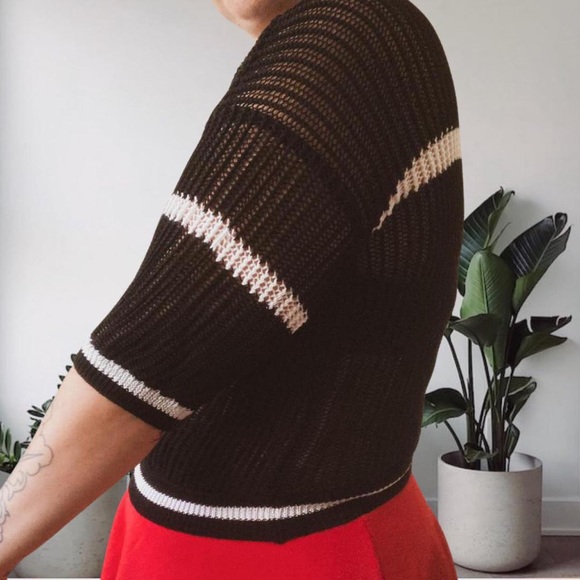 Retro Y2K Mesh Knit Sheer Sweater Blouse Goth Balck White M/L - Picture 3 of 8